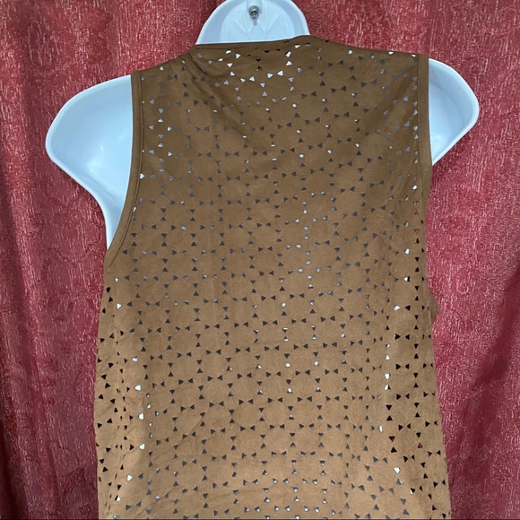 brown Suede Cardigan with Cut Out Back - Picture 2 of 3